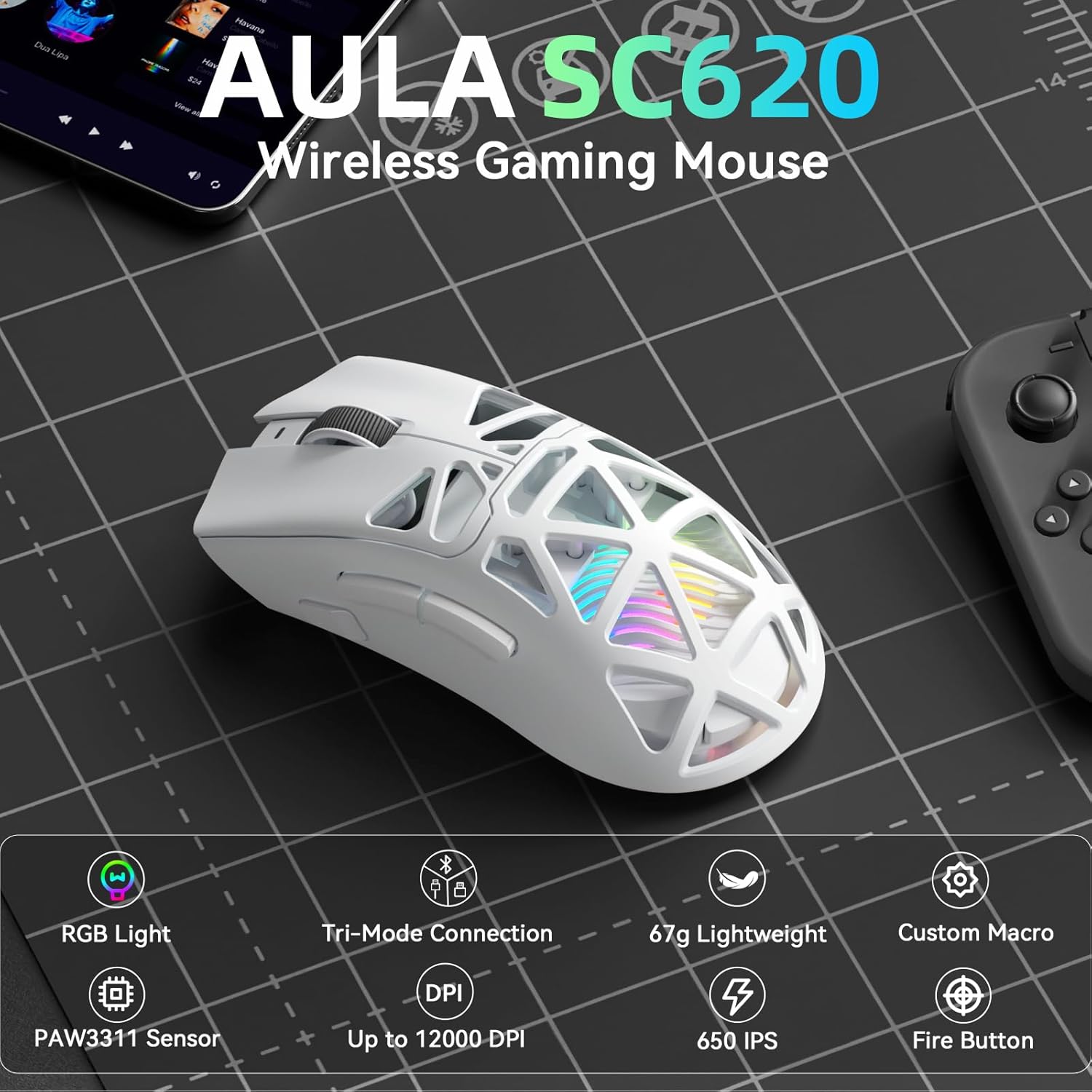 Esports Gaming Mouse Weight Adjustable - AULA SC620 New Gaming Mouse Wired/Bluetooth/2.4G